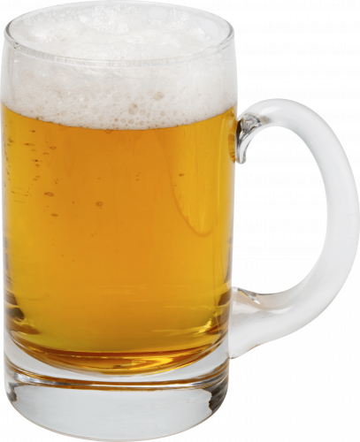 large glass of beer with foam